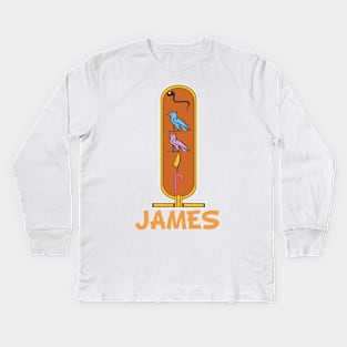 JAMES-American names in hieroglyphic letters-James, name in a Pharaonic Khartouch-Hieroglyphic pharaonic names Kids Long Sleeve T-Shirt
